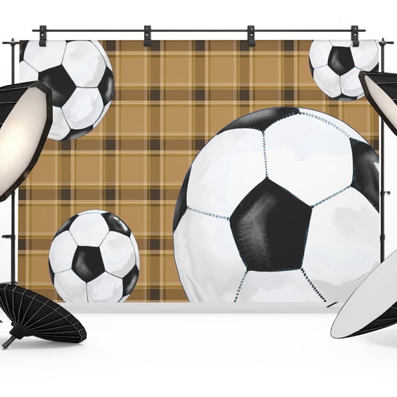 Photo Backdrop 5x7 ft Soccer Balls Photography Backdrops Curtains Wall Covering Sports Yellow Buffalo Plaid Photo Booth Drapes for Backdrop Photoshoot Wedding Party Birthday Background Screen