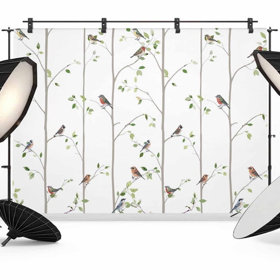 Photo Backdrop 5x7 ft Sparrows Photography Backdrops Curtains Picture Wall Covering Bird Green Leaves Branches Photo Booth Drapes for Backdrop Photoshoot Wedding Party Birthday Background Screen