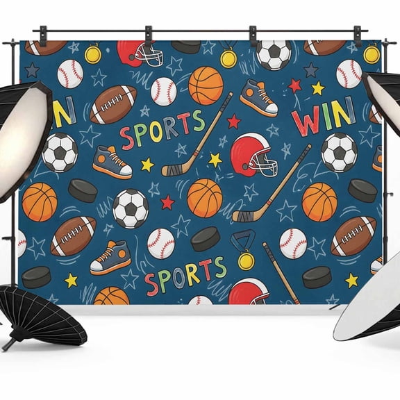Photo Backdrop 5x7 ft Sports Balls Photography Backdrops CurtainsBasketball Football Baseball Rugby Ice Hockey Photo Booth Drapes for Backdrop Photoshoot Wedding Party Birthday Background Screen