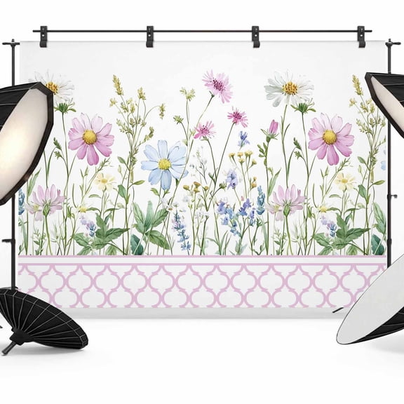 Photo Backdrop 5x7 ft Spring Flowers Photography Backdrops CurtainsDaisy Floral Pink Morrocan Pattern Photo Booth Drapes for Backdrop Photoshoot Wedding Party Birthday Background Screen