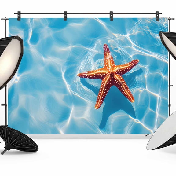 Photo Backdrop 5x7 ft Starfish Photography Backdrops Curtains Picture Wall Covering Summer Beach Blue Water Photo Booth Drapes for Backdrop Photoshoot Wedding Party Birthday Background Screen