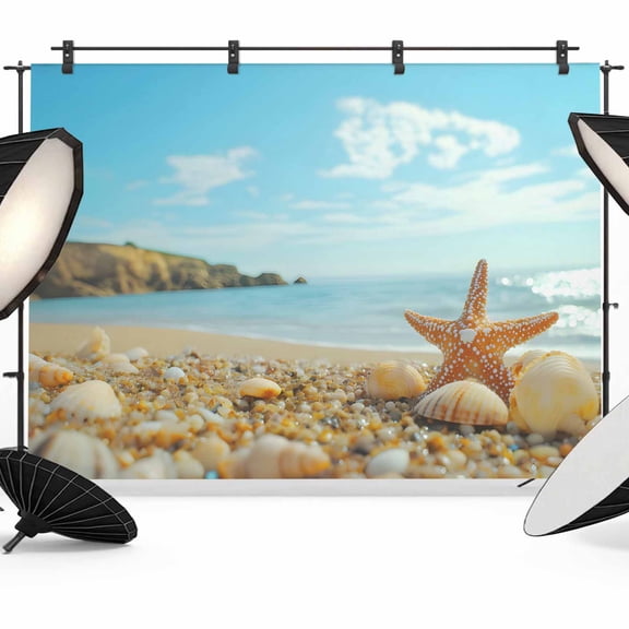 Photo Backdrop 5x7 ft Starfish Photography Backdrops Curtains Picture Wall Covering Summer Beach Shell Photo Booth Drapes for Backdrop Photoshoot Wedding Party Birthday Background Screen