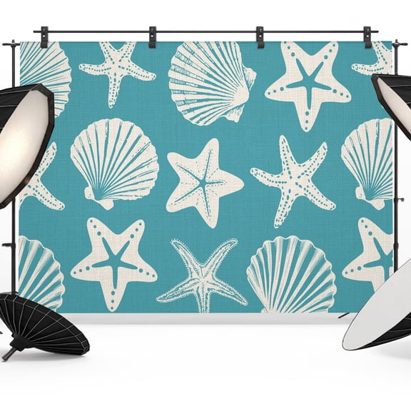 Photo Backdrop 5x7 ft Starfish Sea Shells Photography Backdrops CurtainsTurquoise Coastal Marine Life Photo Booth Drapes for Backdrop Photoshoot Wedding Party Birthday Background Screen