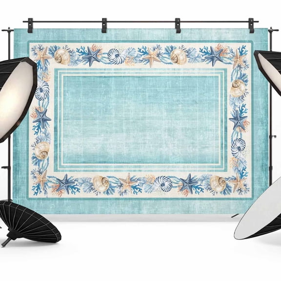 Photo Backdrop 5x7 ft Starfish Shell Frame Photography Backdrops Curtains Picture Wall Covering Aqua Coastal Coral Photo Booth Drapes for Backdrop Photoshoot Wedding Party Birthday Background Screen