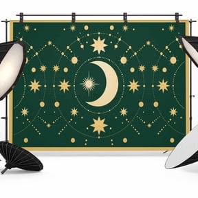 Photo Backdrop 5x7 ft Stars Moon Photography Backdrops Curtains Wall Covering Green Bohemian Gorgeous Starry Night Photo Booth Drapes for Backdrop Photoshoot Wedding Party Birthday Background Screen