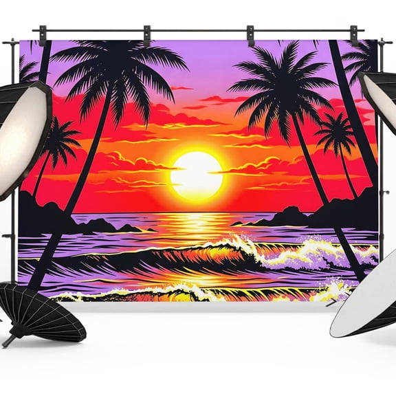 Photo Backdrop 5x7 ft Summer Beach Sunset Photography Backdrops Curtains Wall Covering Coastal Tropical Palm Tree Photo Booth Drapes for Backdrop Photoshoot Wedding Party Birthday Background Screen