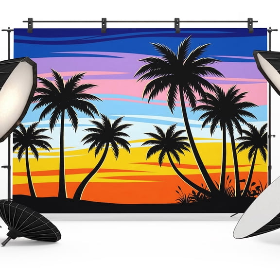 Photo Backdrop 5x7 ft Summer Beach Sunset Sky Photography Backdrops CurtainsCoastal Tropical Palm Tree Photo Booth Drapes for Backdrop Photoshoot Wedding Party Birthday Background Screen