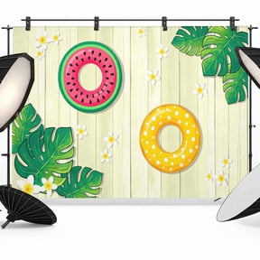 Photo Backdrop 5x7 ft Summer Beach Swimming Ring Photography Backdrops CurtainsPalm Leaves Yellow Wood Photo Booth Drapes for Backdrop Photoshoot Wedding Party Birthday Background Screen