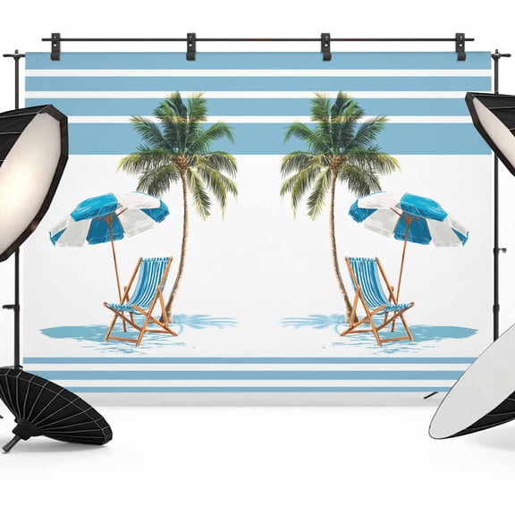 Photo Backdrop 5x7 ft Summer Beach Umbrella Chair Photography Backdrops CurtainsPalm Tree Blue Stripes Photo Booth Drapes for Backdrop Photoshoot Wedding Party Birthday Background Screen