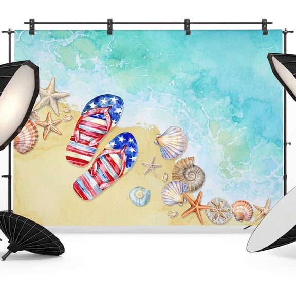 Photo Backdrop 5x7 ft Summer Flip Flops Photography Backdrops Curtains Picture Wall Covering Beach Starfish Shells Photo Booth Drapes for Backdrop Photoshoot Wedding Party Birthday Background Screen