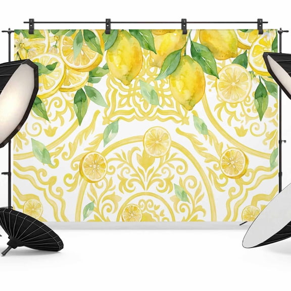 Photo Backdrop 5x7 ft Summer Lemon Photography Backdrops Curtains Wall Covering Fruit Yellow Flower Pattern Photo Booth Drapes for Backdrop Photoshoot Wedding Party Birthday Background Screen