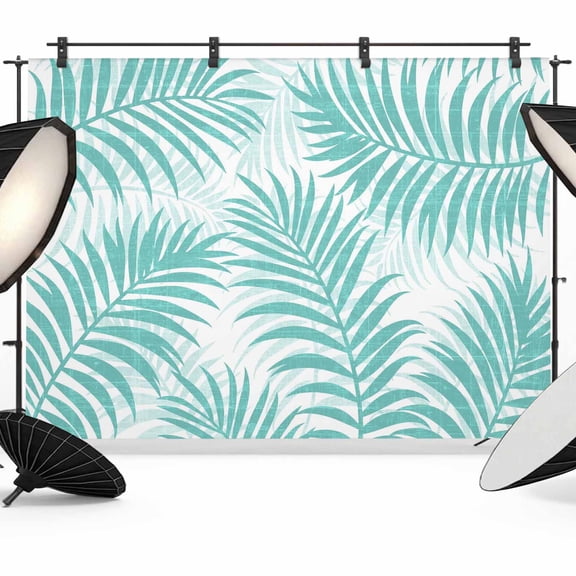 Photo Backdrop 5x7 ft Summer Palm Leaves Photography Backdrops Curtains Wall Covering Teal Tropical Leaf Plant Photo Booth Drapes for Backdrop Photoshoot Wedding Party Birthday Background Screen