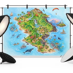 Photo Backdrop 5x7 ft Summer Volcano Island Photography Backdrops Tropical Coastal Whale Adventure Photo Booth Drapes for Backdrop Photoshoot Wedding Party Birthday Background Screen