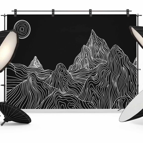 Photo Backdrop 5x7 ft Sun Mountains Photography Backdrops Curtains Wall Covering Black Abstract Lines Landscapes Photo Booth Drapes for Backdrop Photoshoot Wedding Party Birthday Background Screen