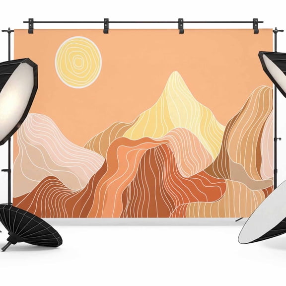 Photo Backdrop 5x7 ft Sun Mountains Photography Backdrops Curtains Wall Covering Orange Abstract Lines Landscapes Photo Booth Drapes for Backdrop Photoshoot Wedding Party Birthday Background Screen