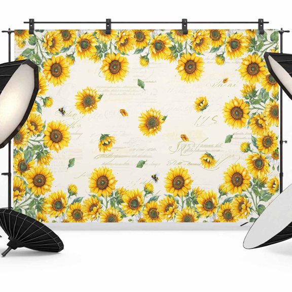 Photo Backdrop 5x7 ft Sunflower Photography Backdrops Curtains Picture Wall Covering Bee Farmhouse Floral Vintage Photo Booth Drapes for Backdrop Photoshoot Wedding Party Birthday Background Screen