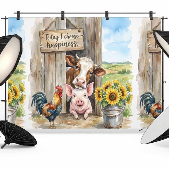 Photo Backdrop 5x7 ft Sunflower Rooster Cow Pig Photography Backdrops Curtains Wall Covering Farmhouse Animal Photo Booth Drapes for Backdrop Photoshoot Wedding Party Birthday Background Screen