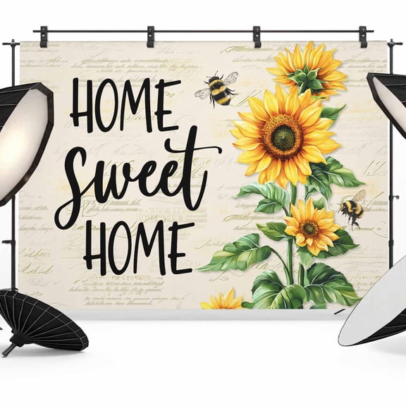 Photo Backdrop 5x7 ft Sunflower Sweet Home Photography Backdrops Curtains Picture Wall Covering Bee Beige Photo Booth Drapes for Backdrop Photoshoot Wedding Party Birthday Background Screen