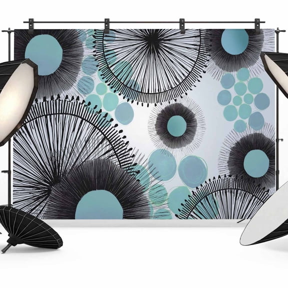 Photo Backdrop 5x7 ft Teal Blue Dots Photography Backdrops Curtains Picture Wall Covering Bohemian Circle Lines Photo Booth Drapes for Backdrop Photoshoot Wedding Party Birthday Background Screen