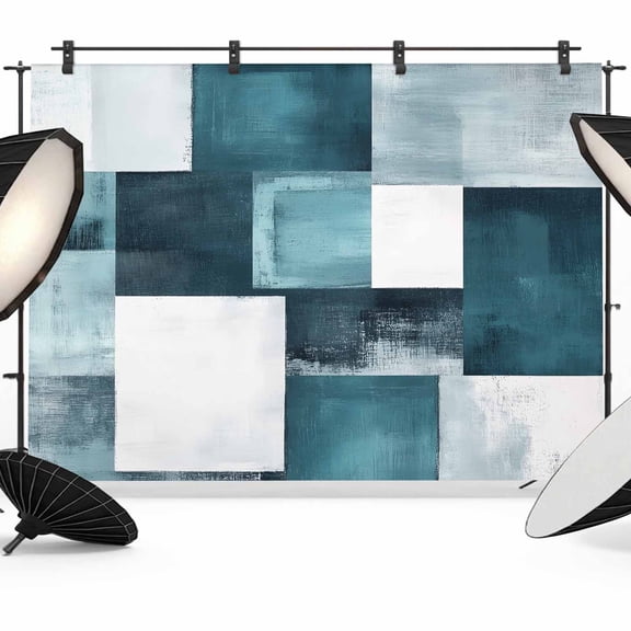 Photo Backdrop 5x7 ft Teal Blue Plaid Photography Backdrops Curtains Wall Covering Abstract Art Color Block Photo Booth Drapes for Backdrop Photoshoot Wedding Party Birthday Background Screen