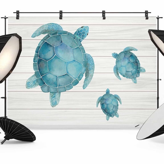 Photo Backdrop 5x7 ft Teal Blue Sea Turtle Photography Backdrops Curtains Picture Wall Covering Ocean Wood Grain Photo Booth Drapes for Backdrop Photoshoot Wedding Party Birthday Background Screen