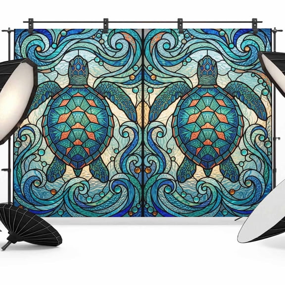 Photo Backdrop 5x7 ft Teal Blue Sea Turtle Photography Backdrops CurtainsShiny Ocean Waves Stained Glass Photo Booth Drapes for Backdrop Photoshoot Wedding Party Birthday Background Screen