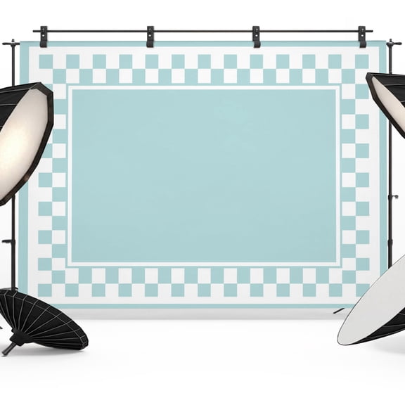 Photo Backdrop 5x7 ft Teal Squares Photography Backdrops Curtains Wall Covering Modern Block Checkered Border Photo Booth Drapes for Backdrop Photoshoot Wedding Party Birthday Background Screen