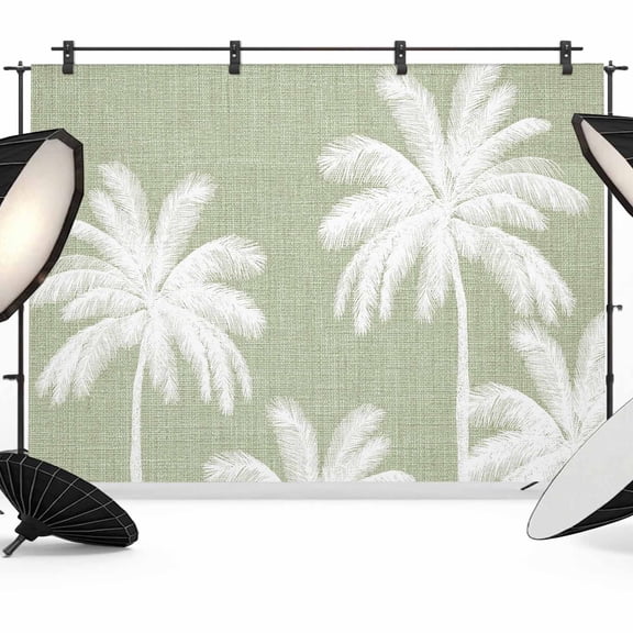 Photo Backdrop 5x7 ft Tropical Palm Trees Photography Backdrops Curtains Wall Covering Sage Green Linen Coastal Photo Booth Drapes for Backdrop Photoshoot Wedding Party Birthday Background Screen