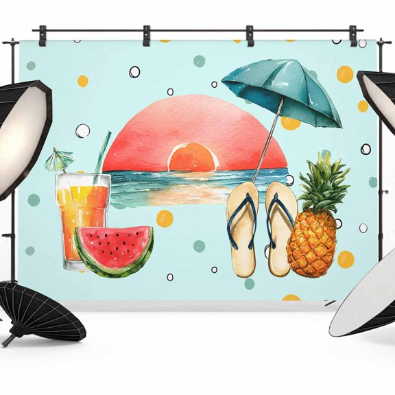 Photo Backdrop 5x7 ft Tropical Summer Beach Sunset Photography Backdrops CurtainsPineapple Watermelon Photo Booth Drapes for Backdrop Photoshoot Wedding Party Birthday Background Screen