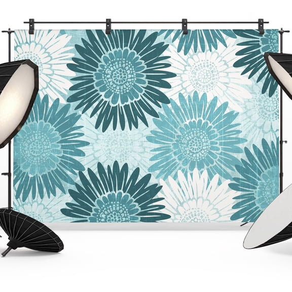 Photo Backdrop 5x7 ft Turquoise Bloom Floral Photography Backdrops Curtains Wall Covering Coastal Daisy Flower Photo Booth Drapes for Backdrop Photoshoot Wedding Party Birthday Background Screen