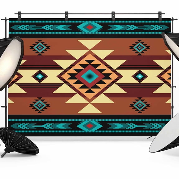 Photo Backdrop 5x7 ft Turquoise Brown Boho Photography Backdrops Curtains Wall Covering Native Southwest Ethnic Photo Booth Drapes for Backdrop Photoshoot Wedding Party Birthday Background Screen