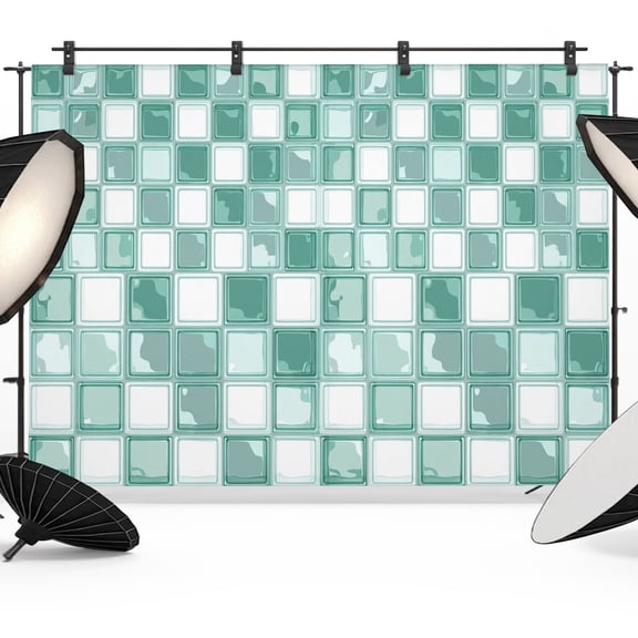 Photo Backdrop 5x7 ft Turquoise Mosaic Tiles Photography Backdrops Picture Wall Covering Checkerboard Squares Photo Booth Drapes for Backdrop Photoshoot Wedding Party Birthday Background Screen