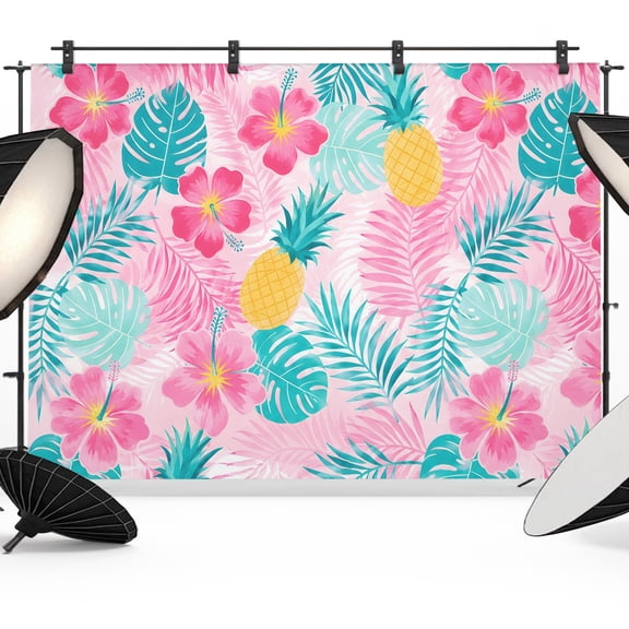 Photo Backdrop 5x7 ft Turquoise Palm Leaves Photography Backdrops CurtainsSummer Tropical Pineapple Hibiscus Photo Booth Drapes for Backdrop Photoshoot Wedding Party Birthday Background Screen