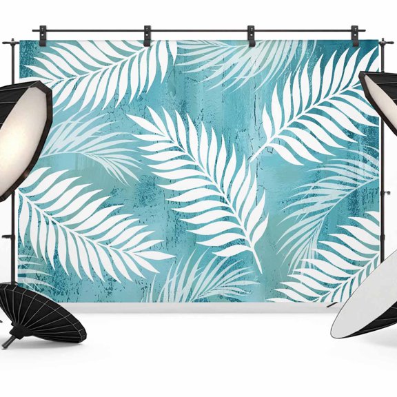 Photo Backdrop 5x7 ft Turquoise Palm Leaves Photography Backdrops Picture Wall Covering Summer Tropical Fern Leaf Photo Booth Drapes for Backdrop Photoshoot Wedding Party Birthday Background Screen