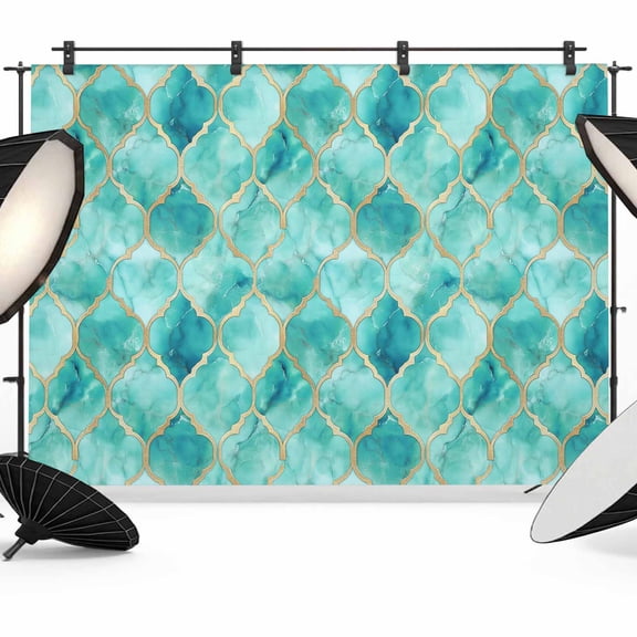 Photo Backdrop 5x7 ft Turquoise White Marble Photography Backdrops Curtains Wall Covering Lattice Modern Art Photo Booth Drapes for Backdrop Photoshoot Wedding Party Birthday Background Screen