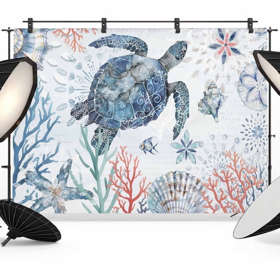 Photo Backdrop 5x7 ft Turtle Photography Backdrops Curtains Picture Wall Covering Shell Coral Fish Marine Life Photo Booth Drapes for Backdrop Photoshoot Wedding Party Birthday Background Screen