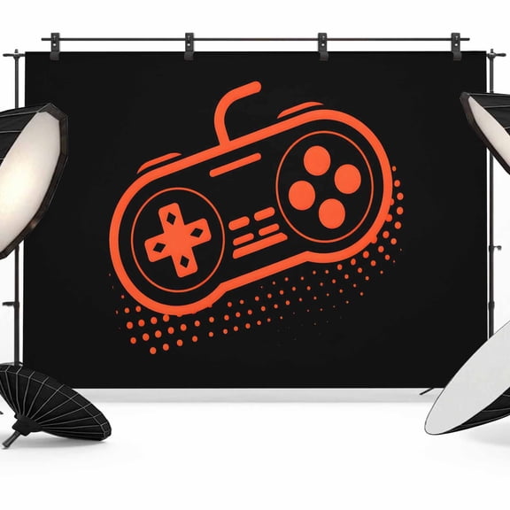 Photo Backdrop 5x7 ft Video Games Controller Photography Backdrops CurtainsBlack Orange Gaming Console Photo Booth Drapes for Backdrop Photoshoot Wedding Party Birthday Background Screen