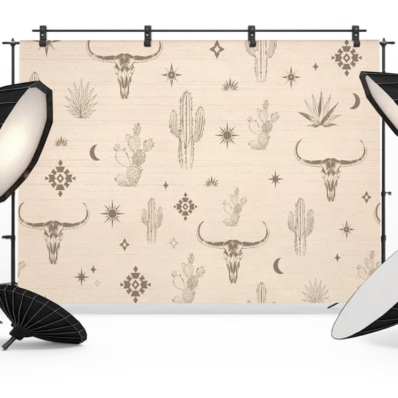 Photo Backdrop 5x7 ft Western Longhorn Skull Photography Backdrops Boho Sunburst Stars Desert Cactus Photo Booth Drapes for Backdrop Photoshoot Wedding Party Birthday Background Screen