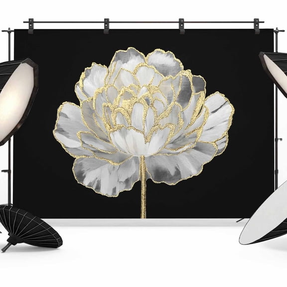 Photo Backdrop 5x7 ft White Black Flower Photography Backdrops Curtains Wall Covering Abstract Floral Golden Photo Booth Drapes for Backdrop Photoshoot Wedding Party Birthday Background Screen