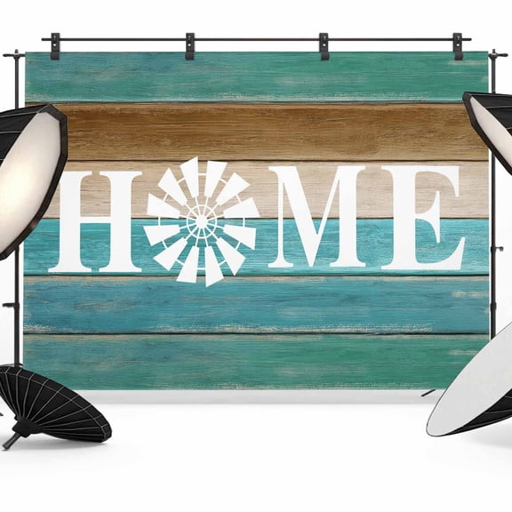 Photo Backdrop 5x7 ft Windmill Home Photography Backdrops Curtains Wall Covering Turquoise Farmhouse Wood Grain Photo Booth Drapes for Backdrop Photoshoot Wedding Party Birthday Background Screen