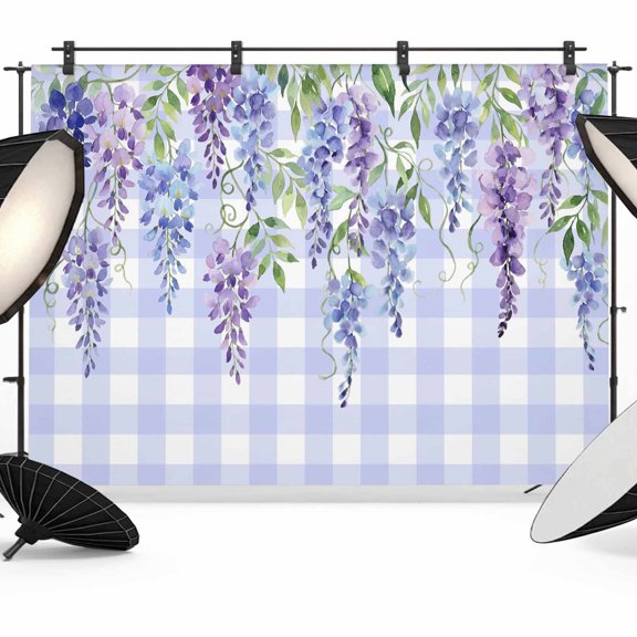 Photo Backdrop 5x7 ft Wisteria Flower Photography Backdrops CurtainsButterfly Branches Purple Buffalo Plaid Photo Booth Drapes for Backdrop Photoshoot Wedding Party Birthday Background Screen