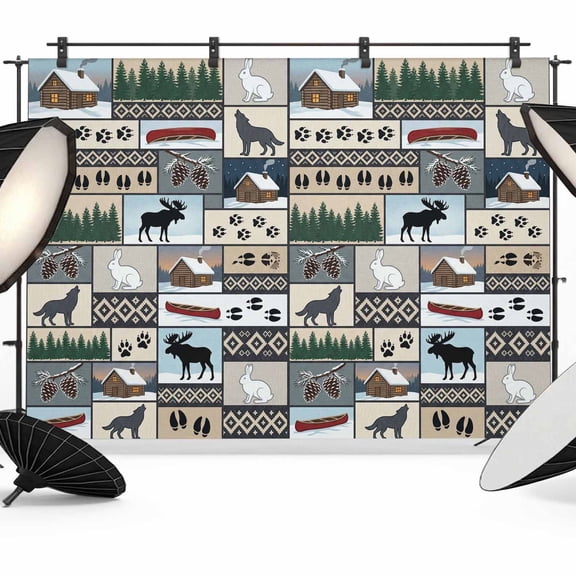 Photo Backdrop 5x7 ft Wolf Rabbit Photography Backdrops Curtains Wall Covering Wild Animals Tree Pine Forest Photo Booth Drapes for Backdrop Photoshoot Wedding Party Birthday Background Screen