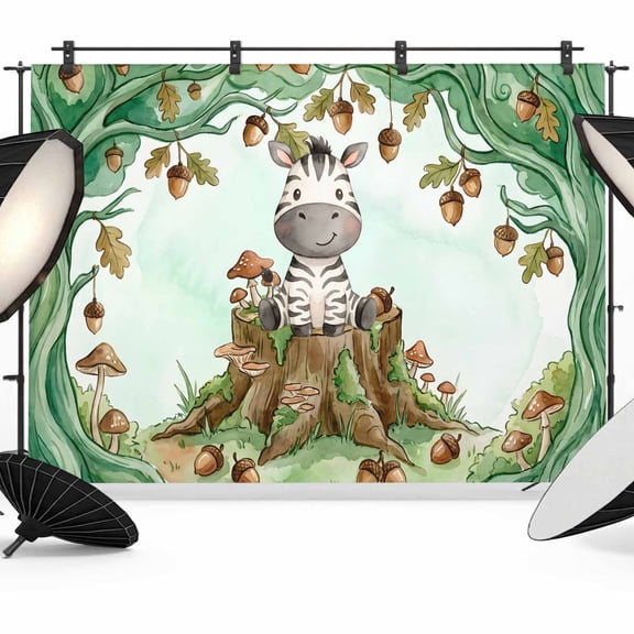Photo Backdrop 5x7 ft Woodland Zebra Photography Backdrops Curtains Picture Wall Covering Forest Acorns Mushroom Photo Booth Drapes for Backdrop Photoshoot Wedding Party Birthday Background Screen