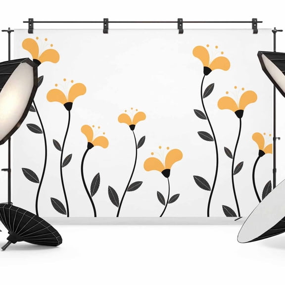 Photo Backdrop 5x7 ft Yellow Flowers Photography Backdrops Curtains Picture Wall Covering Floral Abstract Lines Photo Booth Drapes for Backdrop Photoshoot Wedding Party Birthday Background Screen