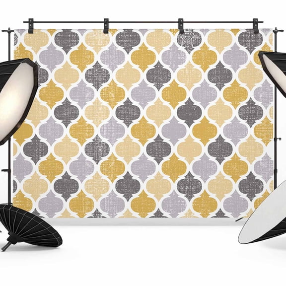Photo Backdrop 5x7 ft Yellow Gray Moroccan Pattern Photography Backdrops CurtainsRetro Geometric Style Photo Booth Drapes for Backdrop Photoshoot Wedding Party Birthday Background Screen