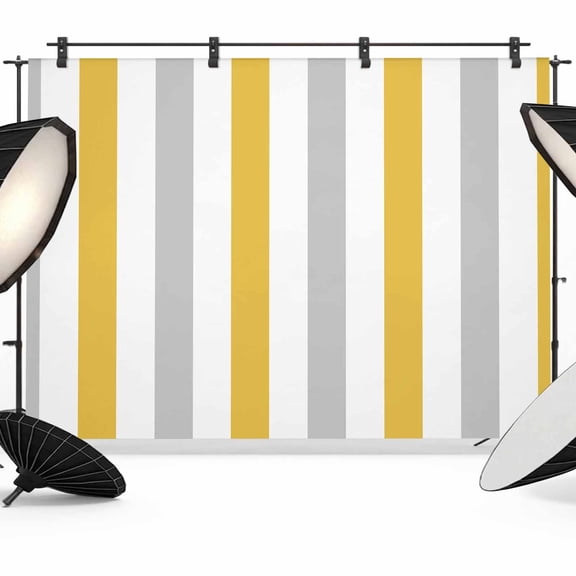 Photo Backdrop 5x7 ft Yellow Grey Striped Photography Backdrops Curtains Picture Wall Covering Vertical Stripes Photo Booth Drapes for Backdrop Photoshoot Wedding Party Birthday Background Screen