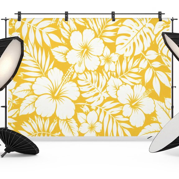 Photo Backdrop 5x7 ft Yellow Hibiscus Flowers Photography Backdrops Picture Wall Covering Tropical Monstera Leaves Photo Booth Drapes for Backdrop Photoshoot Wedding Party Birthday Background Screen