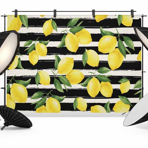 Photo Backdrop 5x7 ft Yellow Lemon Photography Backdrops Curtains Picture Wall Covering Summer Fruit Black Striped Photo Booth Drapes for Backdrop Photoshoot Wedding Party Birthday Background Screen