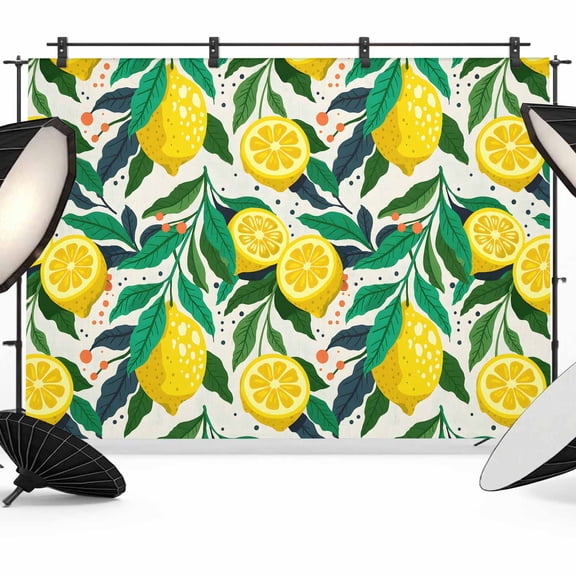 Photo Backdrop 5x7 ft Yellow Lemon Photography Backdrops Curtains Picture Wall Covering Summer Fruit Green Leaves Photo Booth Drapes for Backdrop Photoshoot Wedding Party Birthday Background Screen
