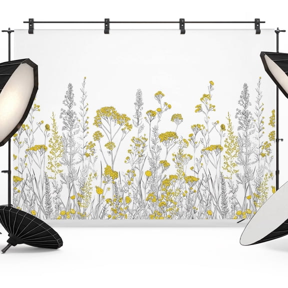 Photo Backdrop 5x7 ft Yellow Wildflower Photography Backdrops CurtainsBotanical Farmhouse Field Floral Photo Booth Drapes for Backdrop Photoshoot Wedding Party Birthday Background Screen